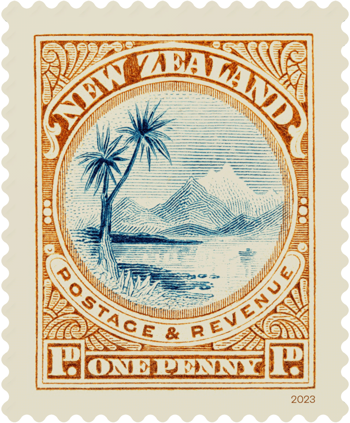 Single 1d 'Lake Taupo' gummed stamp