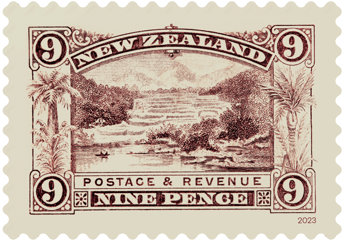 Single 9d 'Pink Terraces' gummed stamp image 1