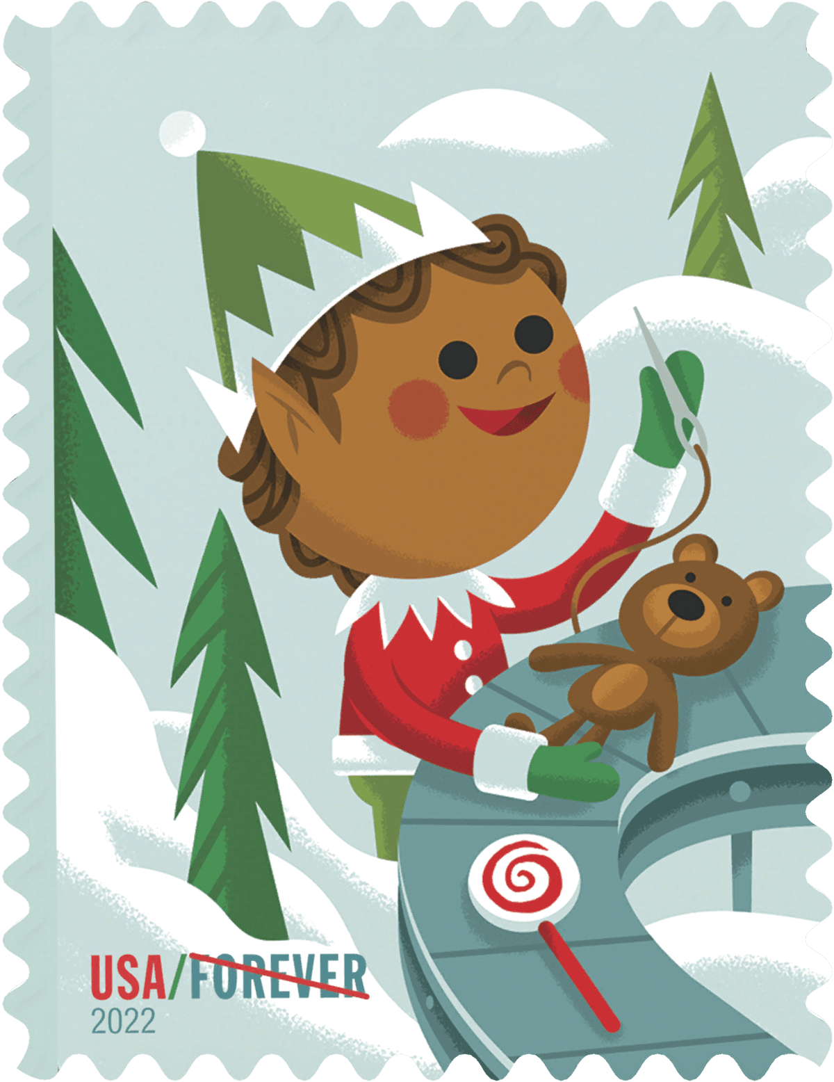 Holiday Elves - Elf with Teddy Bear image 1