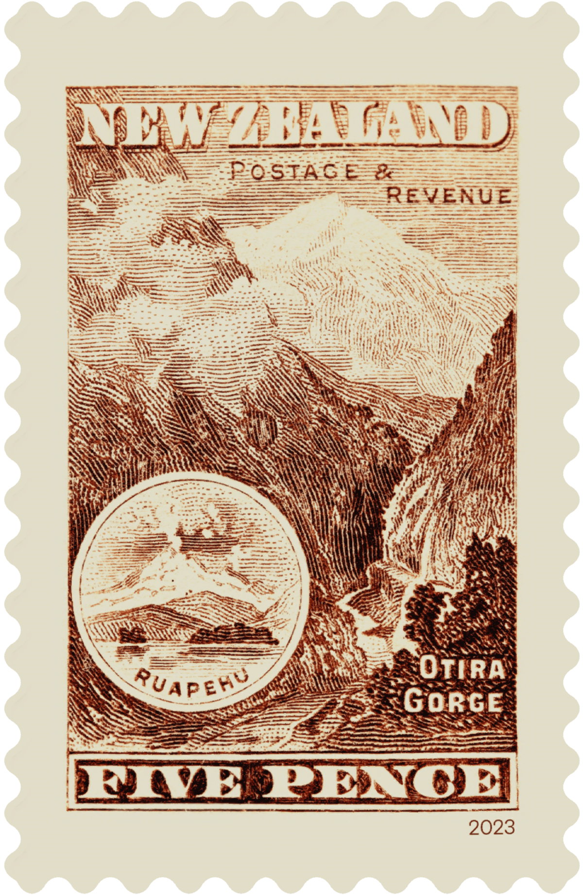Single 5d 'Otira Gorge' gummed stamp image 1