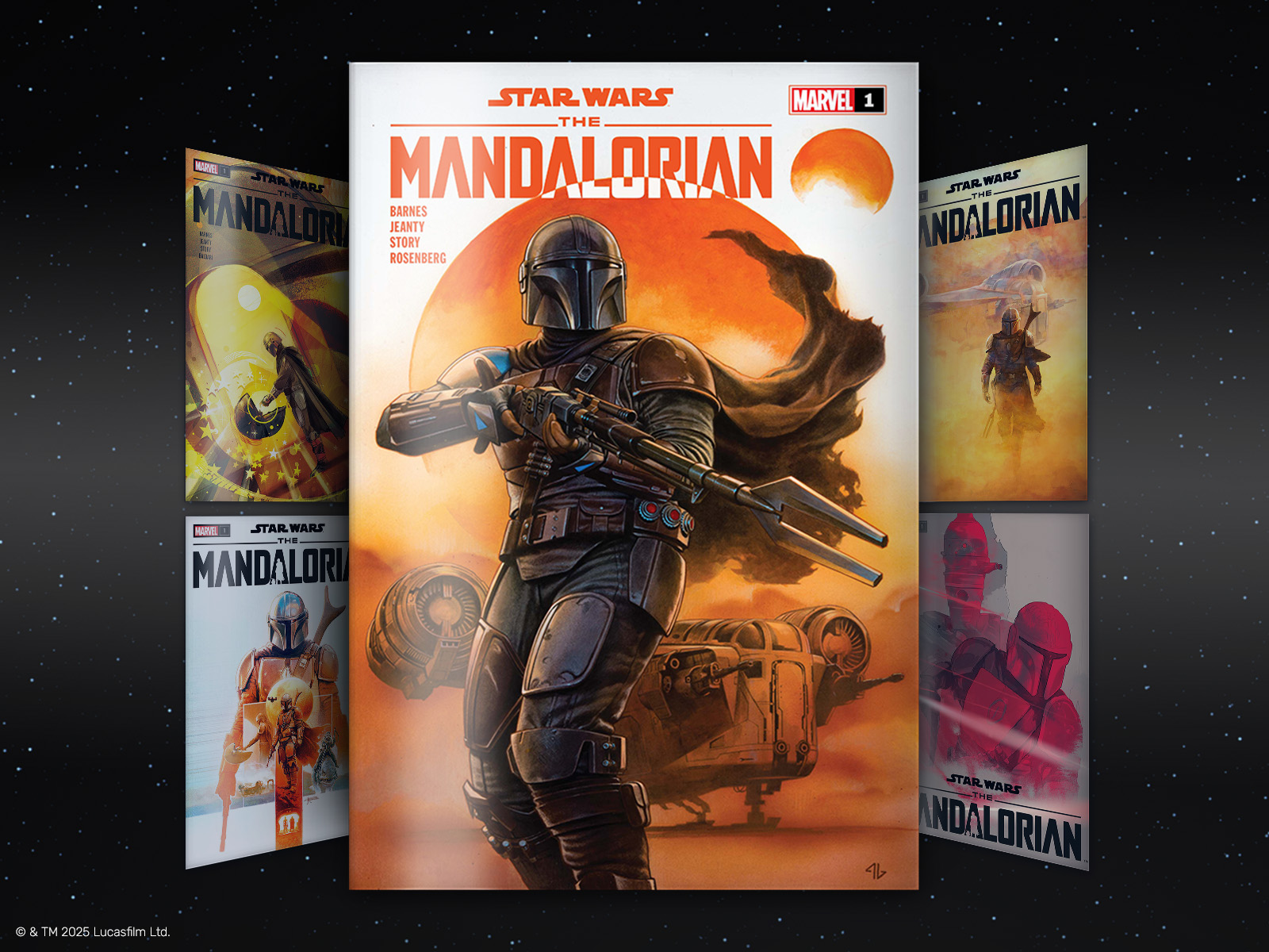 Comics Display for The Mandalorian featuring variants in digital form