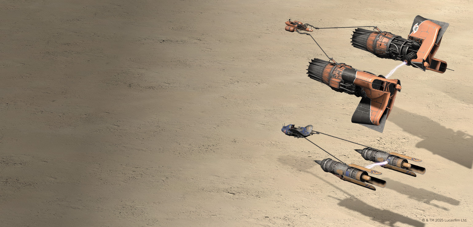Podracers collectibles in digital form featuring Anakin's and Sebulba's vehicles